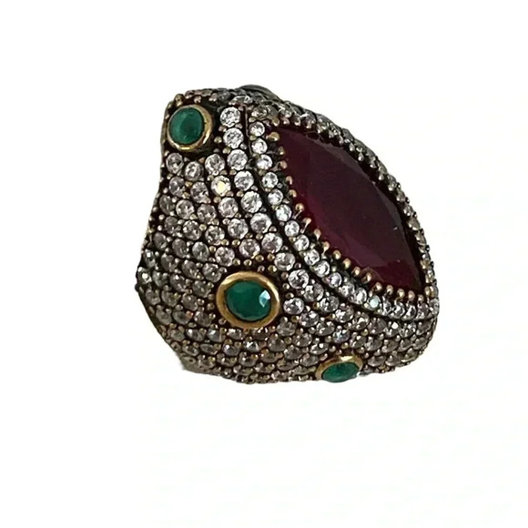 High End Unique Turkish Rhinestone Statement Ring - Picture 2 of 7